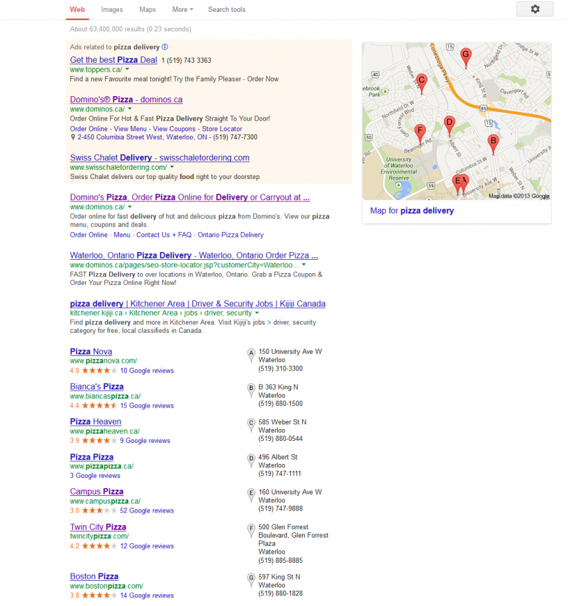 Local search results example
